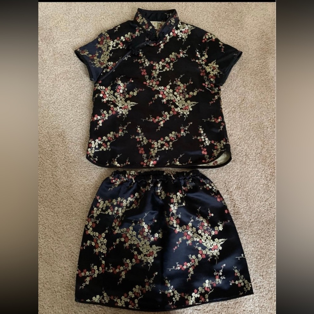Traditional Chinese Children’s Embroidered Floral Skirt/Top Set Girls Size 10